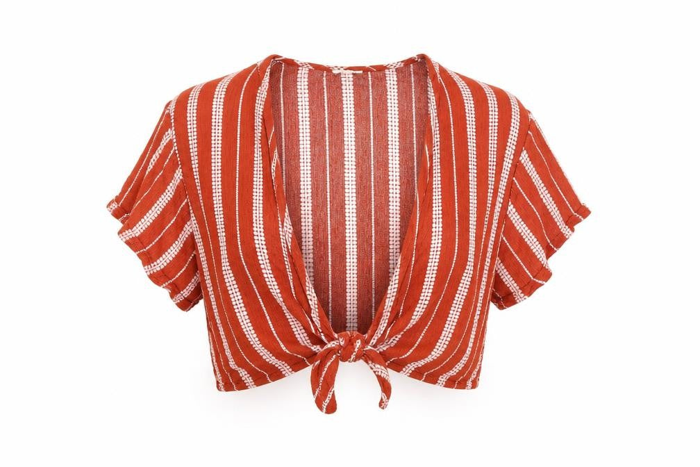 Garage Womens Orange Striped Viscose Wrap Blouse Size S V-Neck