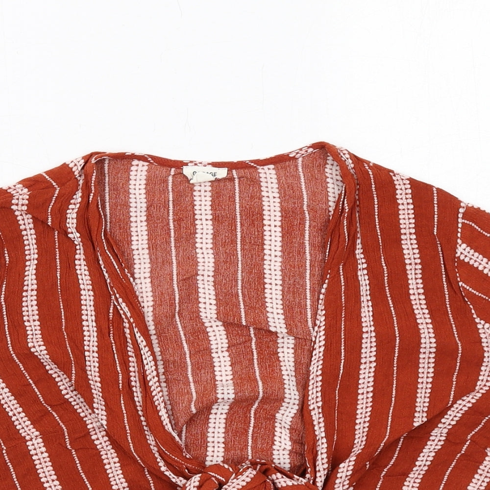 Garage Womens Orange Striped Viscose Wrap Blouse Size S V-Neck
