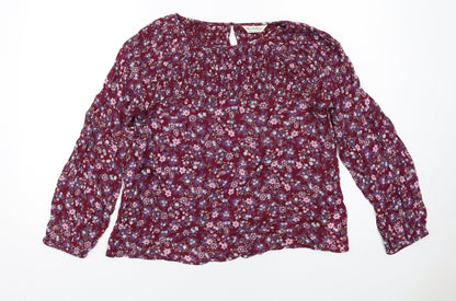 Additional front view of Miss Selfridge women’s purple floral viscose basic blouse, size UK 10, round neck