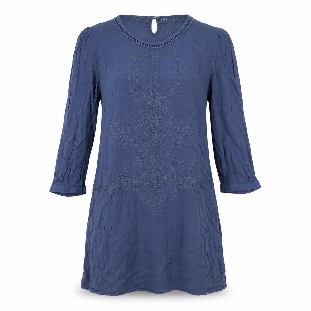 Indigo Womens Blue Viscose A-Line Size 10 Round Neck Button