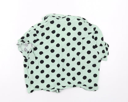 Back view of Miss Selfridge women’s green polka dot viscose basic button-up, size UK 10, collared