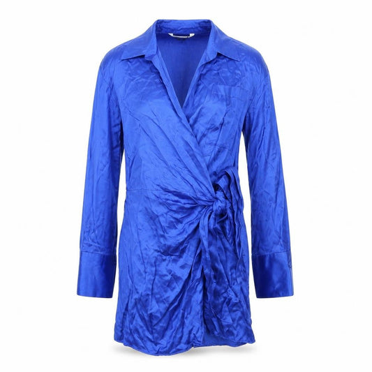 Zara Womens Blue Viscose Shirt Dress Size S Collared Tie - Wrap Style