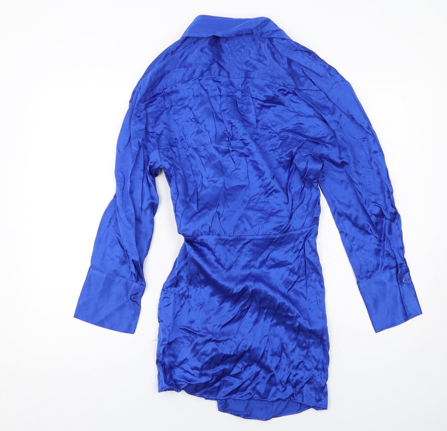 Zara Womens Blue Viscose Shirt Dress Size S Collared Tie - Wrap Style