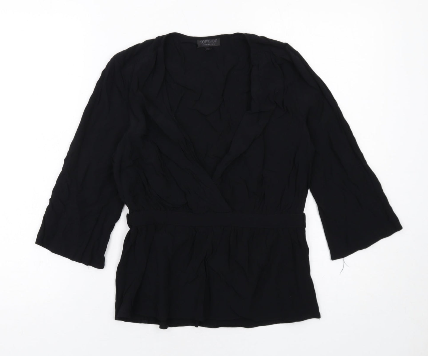 Topshop Womens Black Viscose Basic Blouse Size 10 V-Neck