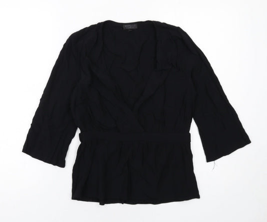 Topshop Womens Black Viscose Basic Blouse Size 10 V-Neck