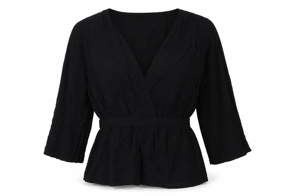Topshop Womens Black Viscose Basic Blouse Size 10 V-Neck