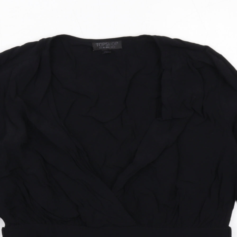 Topshop Womens Black Viscose Basic Blouse Size 10 V-Neck