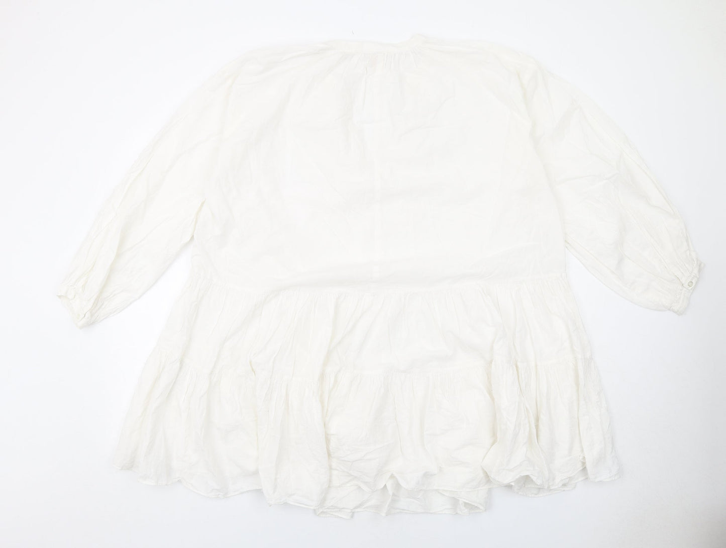H&M Womens White Cotton Trapeze & Swing Size S V-Neck Pullover