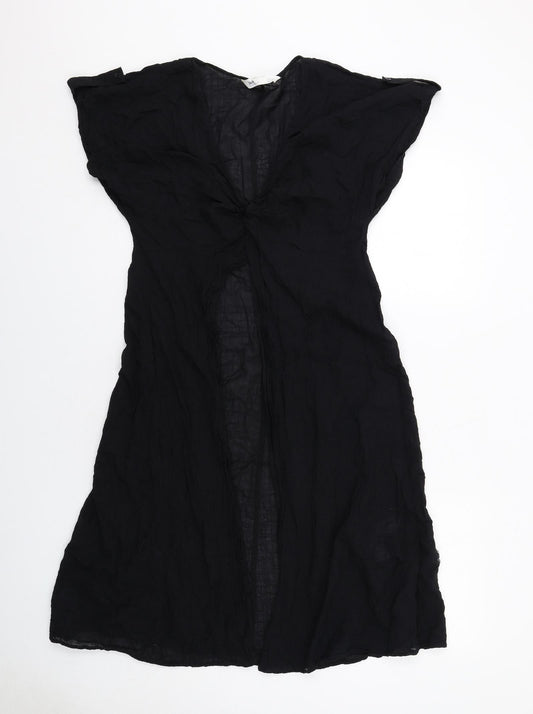 Zara Womens Black Cotton Tunic Blouse Size XS V-Neck - Open Front Longline