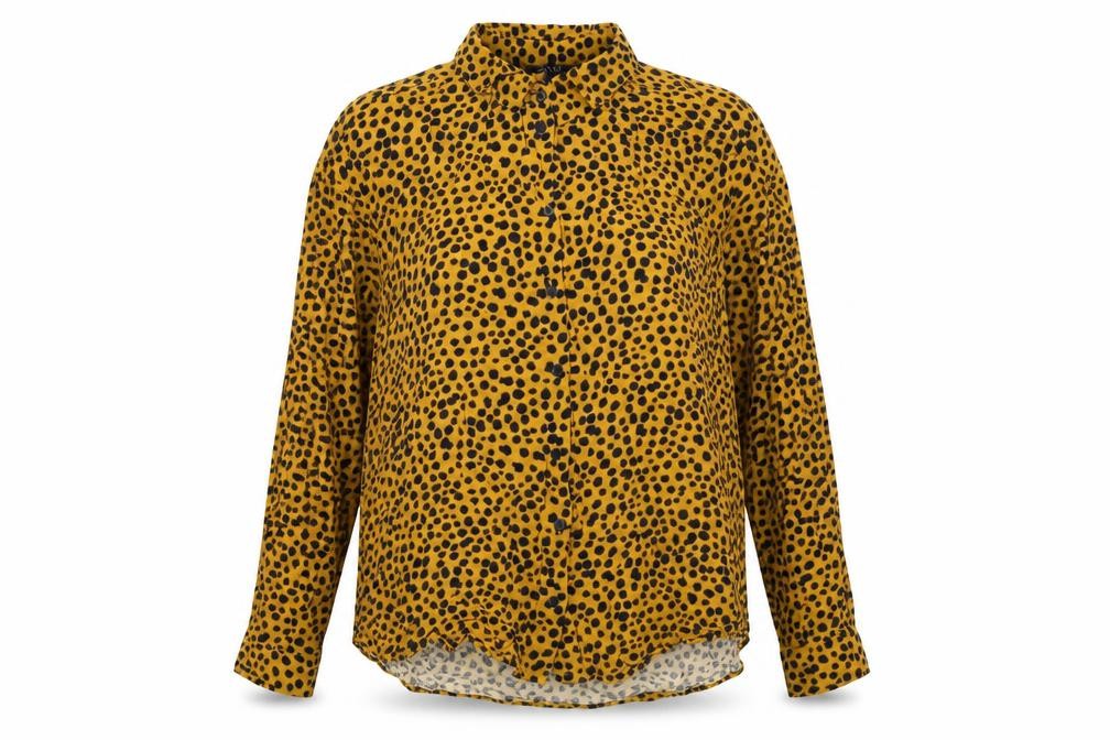 Monki Womens Yellow Geometric Viscose Basic Button-Up Size L Collared
