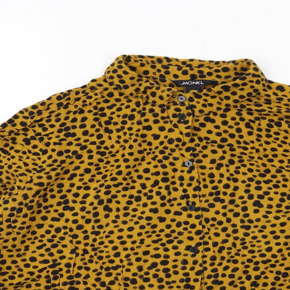 Monki Womens Yellow Geometric Viscose Basic Button-Up Size L Collared