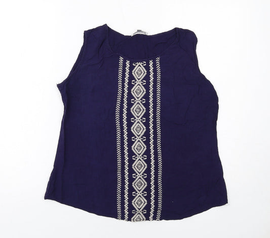 Solitaire Womens Blue Viscose Basic Tank Size XL Round Neck