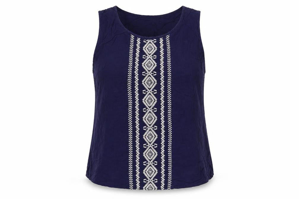 Solitaire Womens Blue Viscose Basic Tank Size XL Round Neck