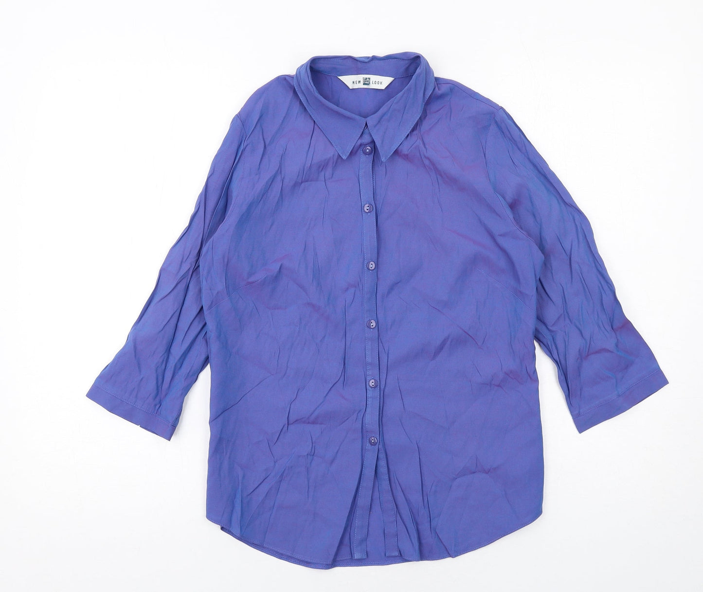 New Look Womens Blue Viscose Basic Button-Up Size 12 Collared