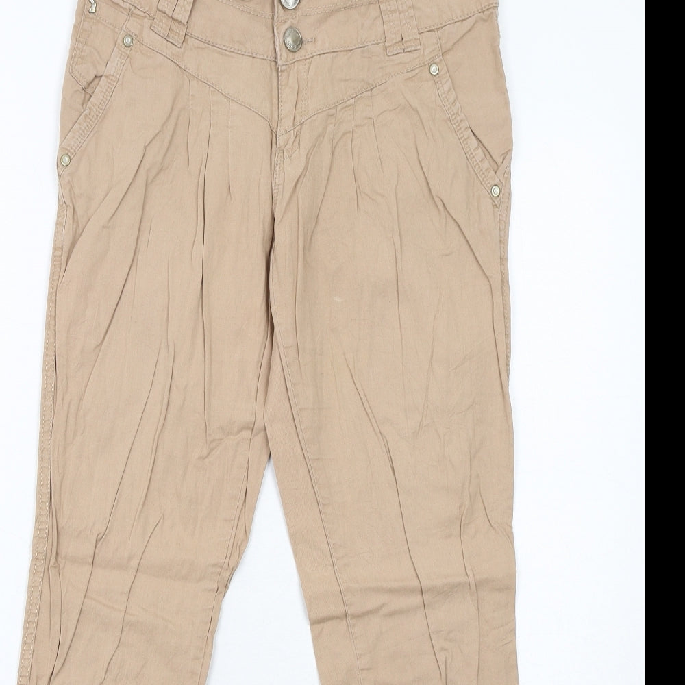 TALLY WEiJL Womens Beige Cotton Trousers Size 8 Regular Zip