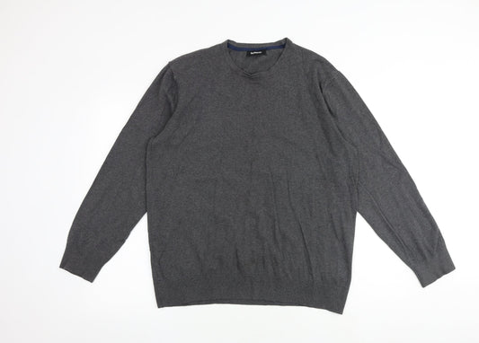 Goodsouls Mens Grey Round Neck Cotton Pullover Jumper Size L Long Sleeve