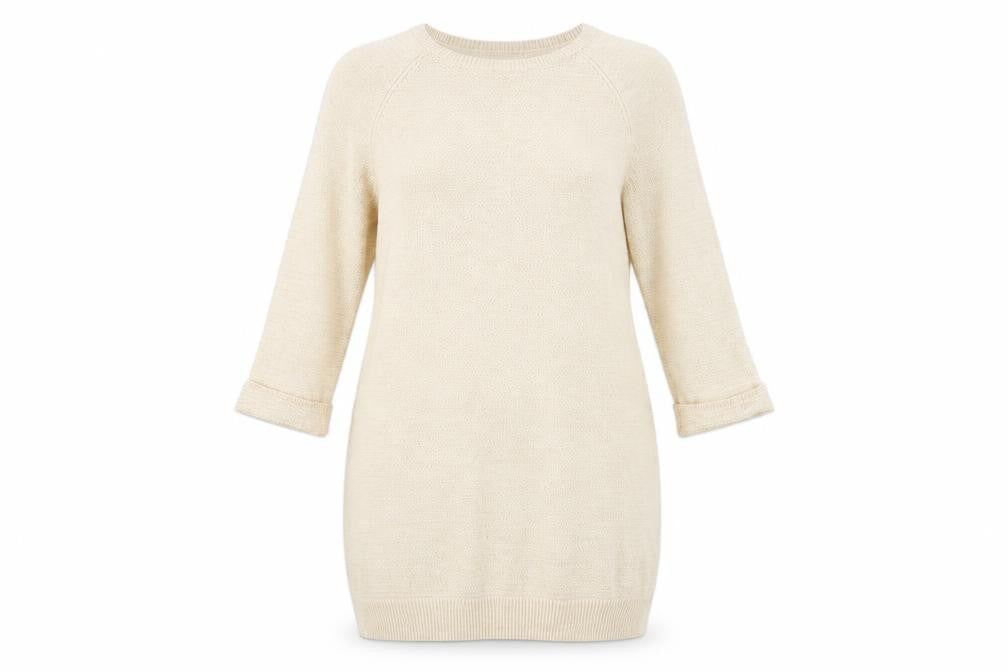 Warehouse Womens Beige Acrylic Jumper Dress Size 12 Round Neck Pullover