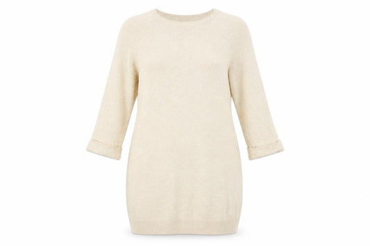Warehouse Womens Beige Acrylic Jumper Dress Size 12 Round Neck Pullover