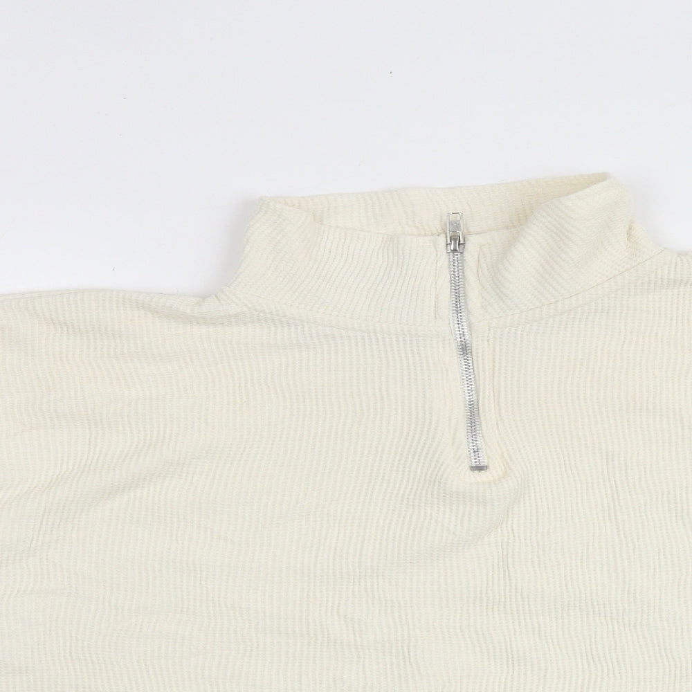 Boohoo Womens White Cotton Pullover Sweatshirt Size 10 Zip