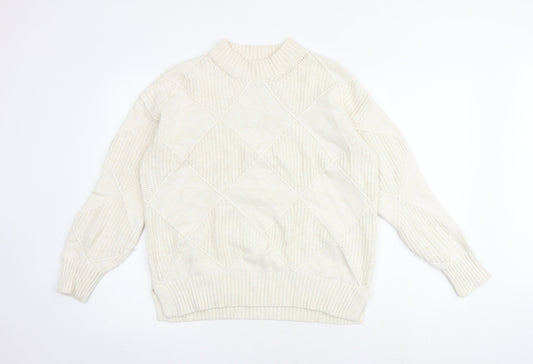 Marks and Spencer Womens Ivory Mock Neck Cotton Pullover Jumper Size M