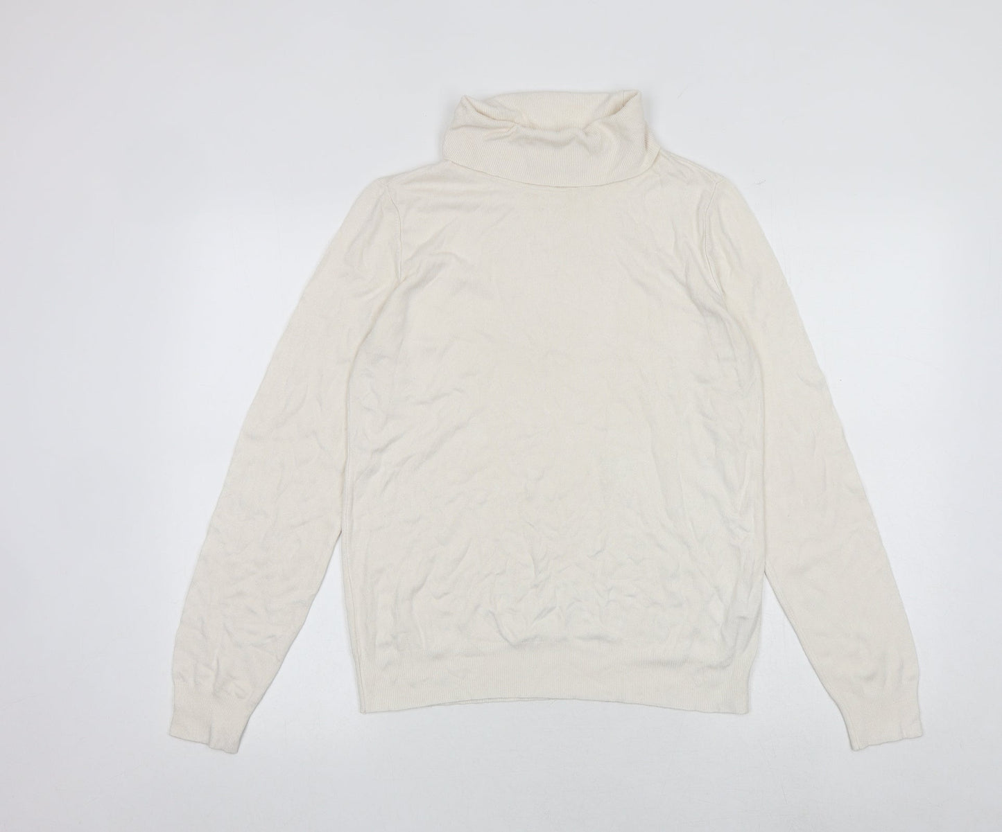 Marks and Spencer Womens Ivory Mock Neck Cotton Pullover Jumper Size M