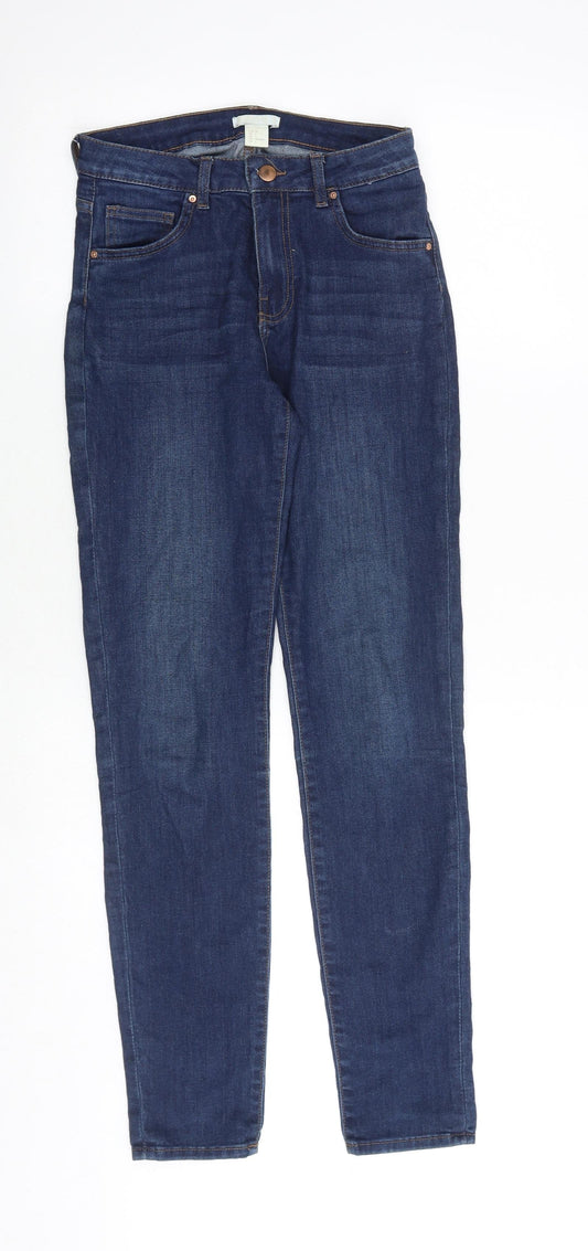 H&M Womens Blue Cotton Skinny Jeans Size 8 Slim Zip
