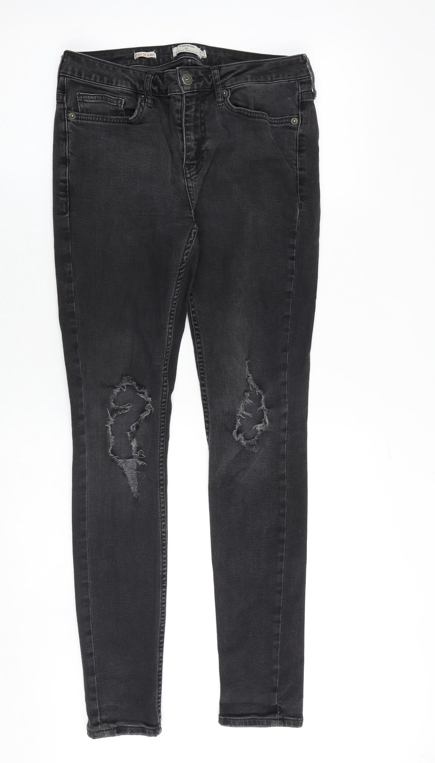 Topman Womens Grey Cotton Skinny Jeans Size 30 in Slim Zip