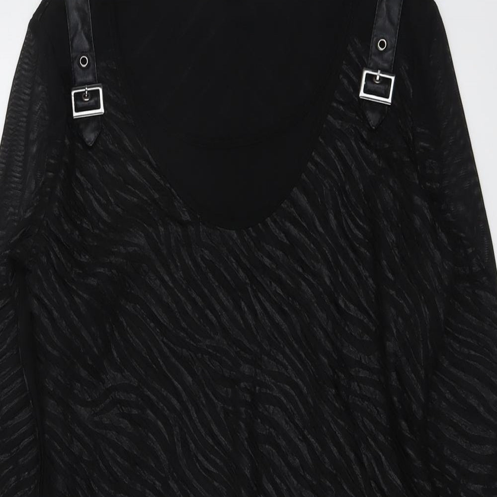 Picadilly Womens Black Animal Print Polyester Basic Blouse Size XS Round Neck - Zebra Pattern