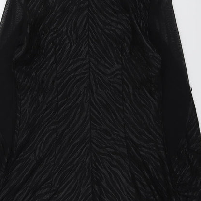 Picadilly Womens Black Animal Print Polyester Basic Blouse Size XS Round Neck - Zebra Pattern