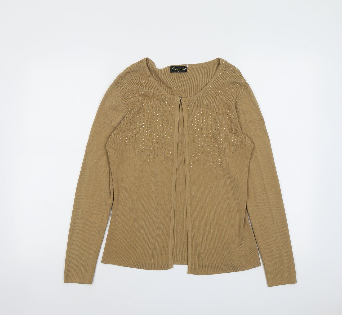 Claudia Womens Beige Round Neck Viscose Cardigan Jumper Size M