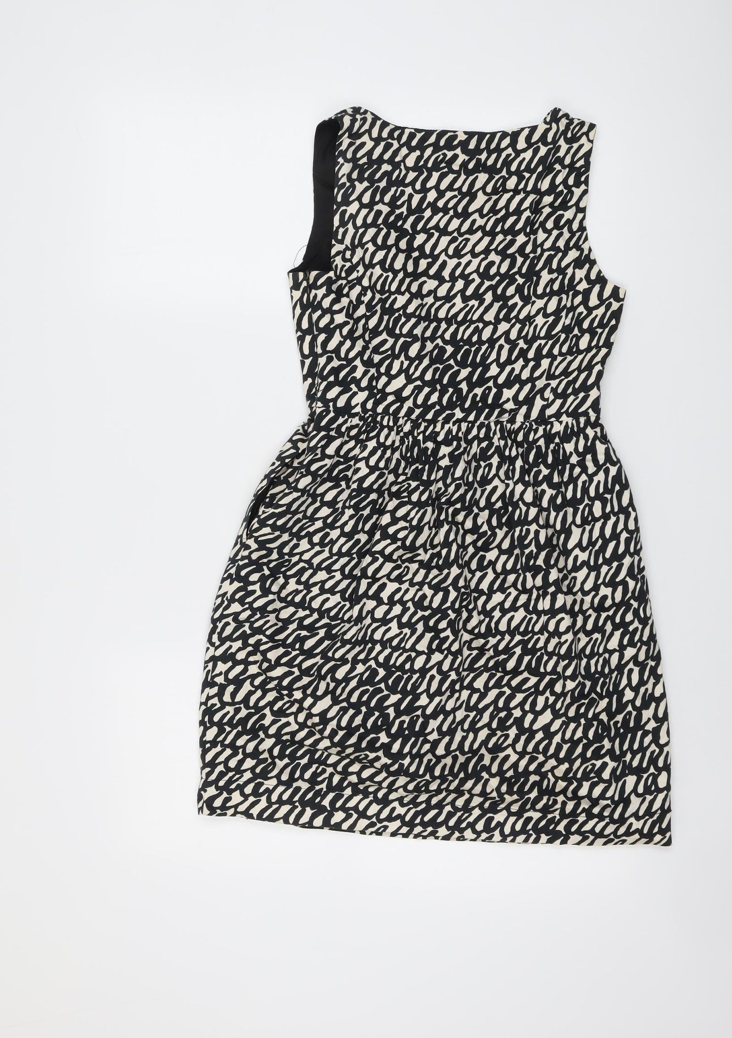 Zara Womens Black Geometric Cotton Shift Size XS Round Neck Zip