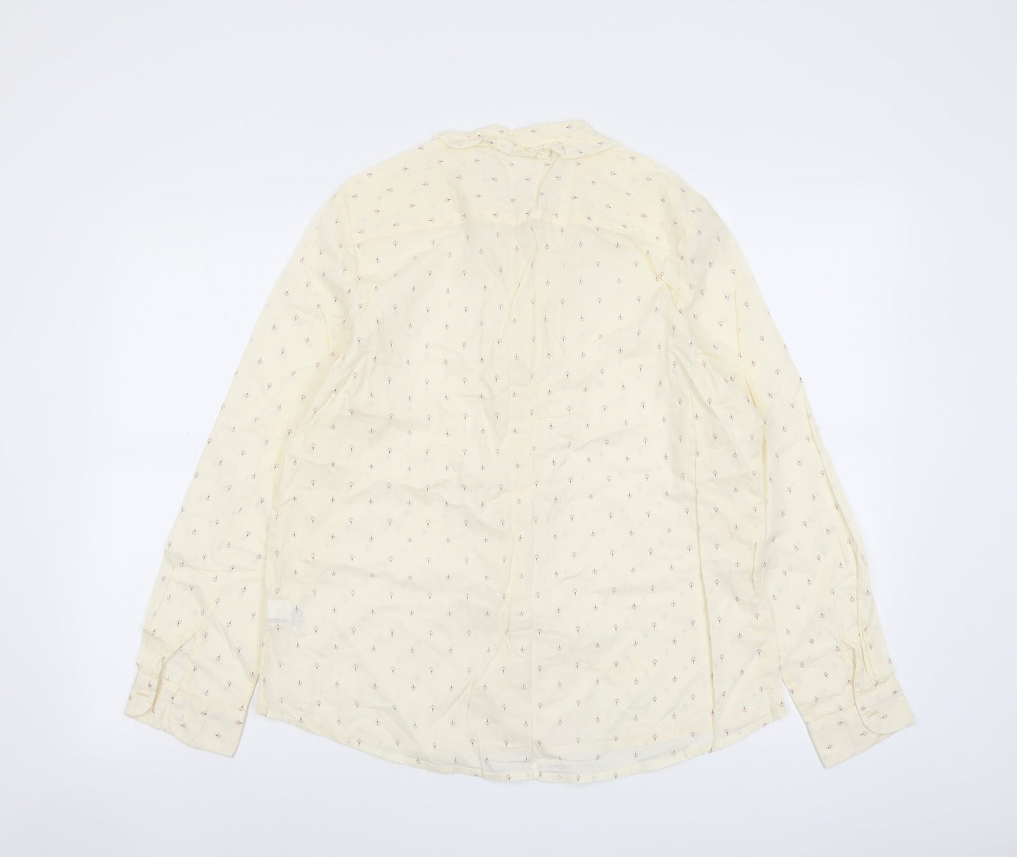 Marks and Spencer Womens Ivory Geometric Cotton Basic Button-Up Size 14 Round Neck