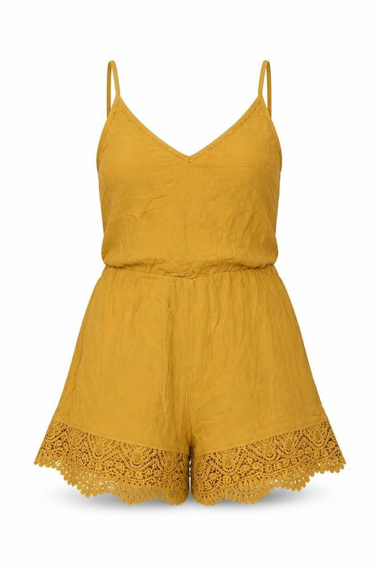 H&M Womens Yellow Viscose Playsuit One-Piece Size 8 Pullover - Crocheted Lace Detail