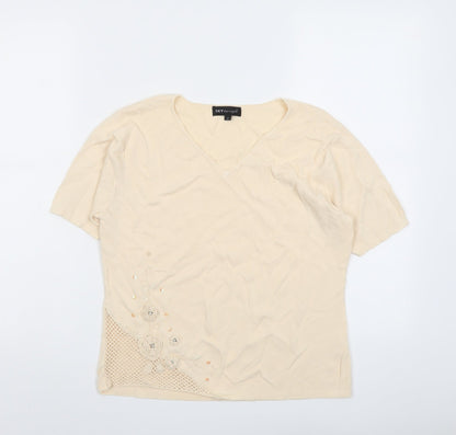 Sky Designs Womens Orange Viscose Basic T-Shirt Size 10 V-Neck