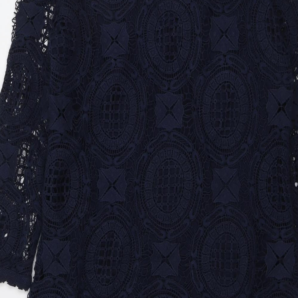 French Connection Womens Blue Geometric Cotton A-Line Size 10 Scoop Neck Pullover