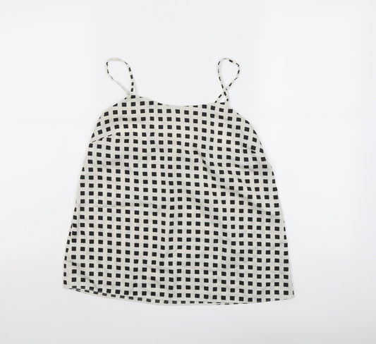 River Island Womens Beige Check Polyester Basic Tank Size 10 Round Neck