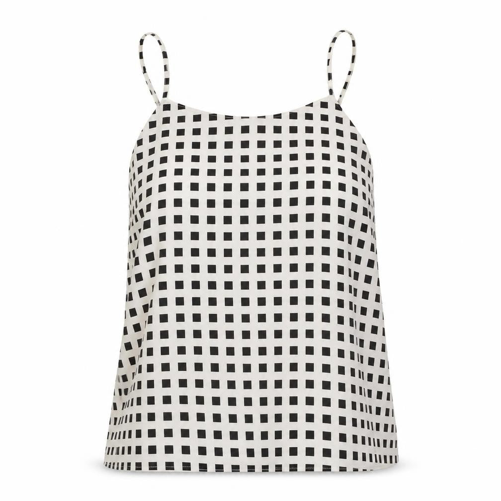 River Island Womens Beige Check Polyester Basic Tank Size 10 Round Neck