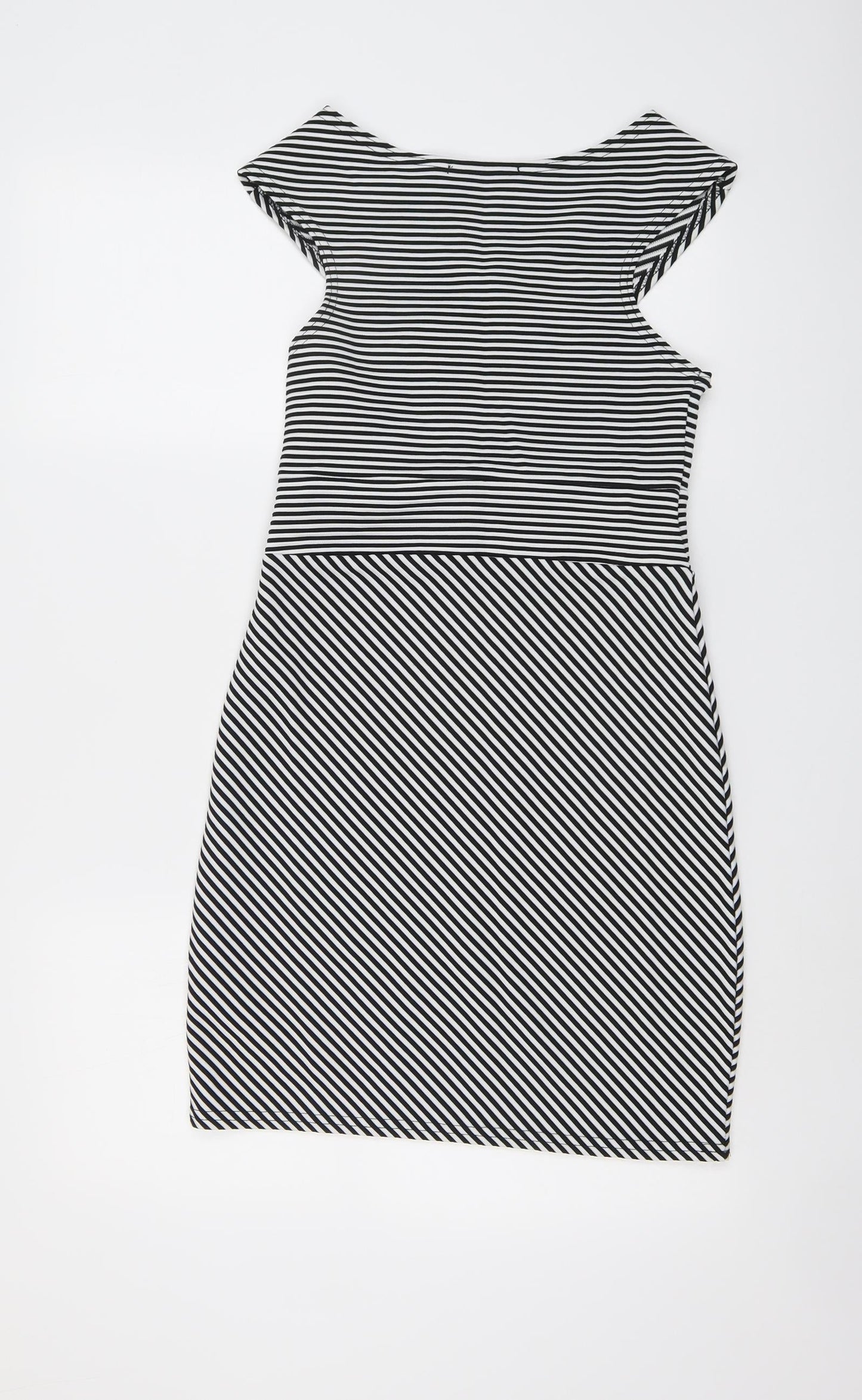 Boohoo Womens Black Striped Polyester Bodycon Size 10 V-Neck Pullover