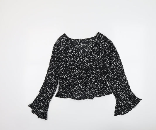 River Island Womens Black Polka Dot Viscose Basic Blouse Size 8 Round Neck