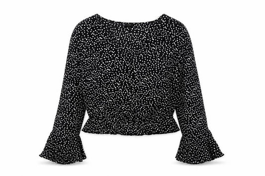River Island Womens Black Polka Dot Viscose Basic Blouse Size 8 Round Neck