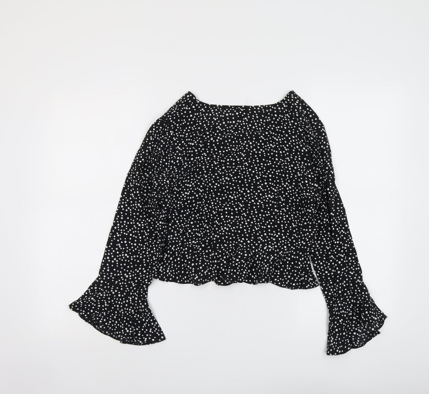 River Island Womens Black Polka Dot Viscose Basic Blouse Size 8 Round Neck