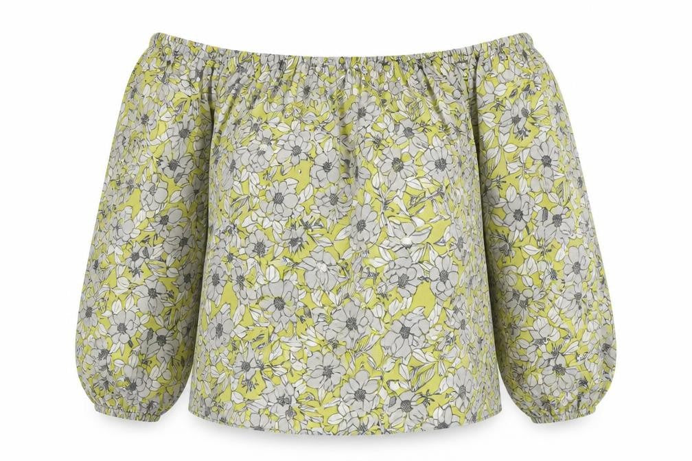 Miss Selfridge Womens Yellow Floral Polyester Basic Blouse Size 6 Off the Shoulder