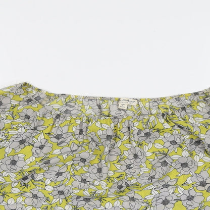 Close-up detail of Miss Selfridge women’s yellow floral polyester basic blouse, size UK 6, off the shoulder