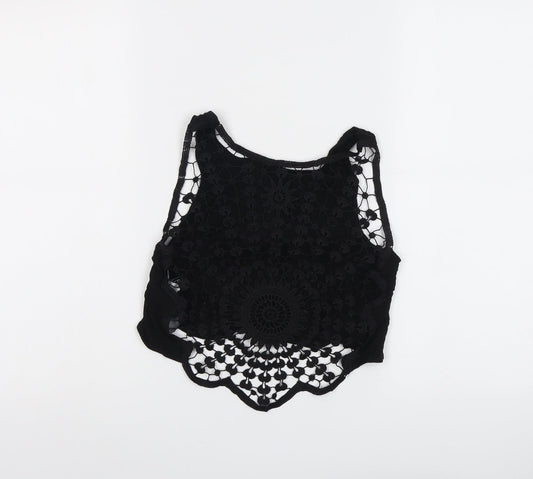 H&M Womens Black Polyester Cropped Tank Size 6 Round Neck