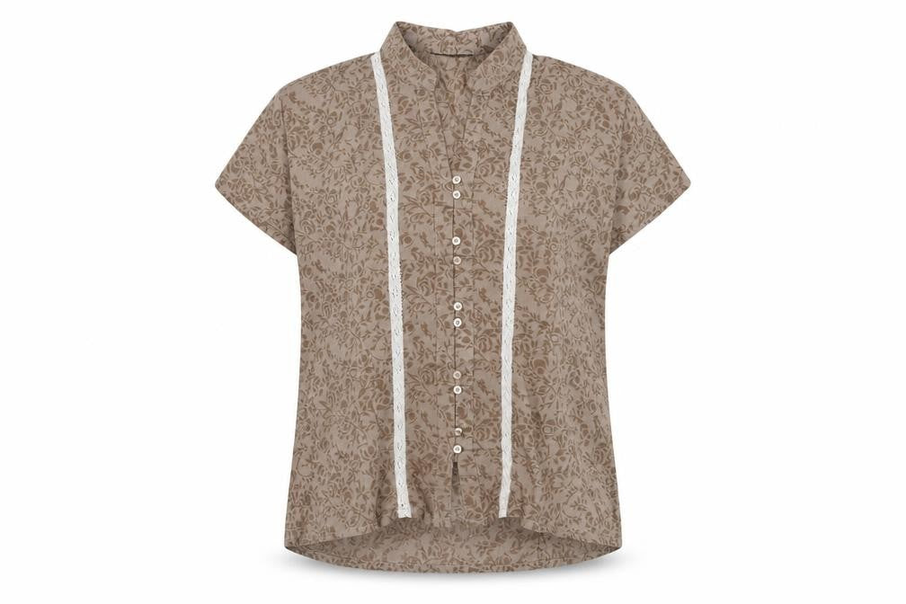 Lauren Taylor Womens Brown Geometric Cotton Basic Button-Up Size M V-Neck