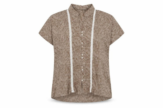 Lauren Taylor Womens Brown Geometric Cotton Basic Button-Up Size M V-Neck
