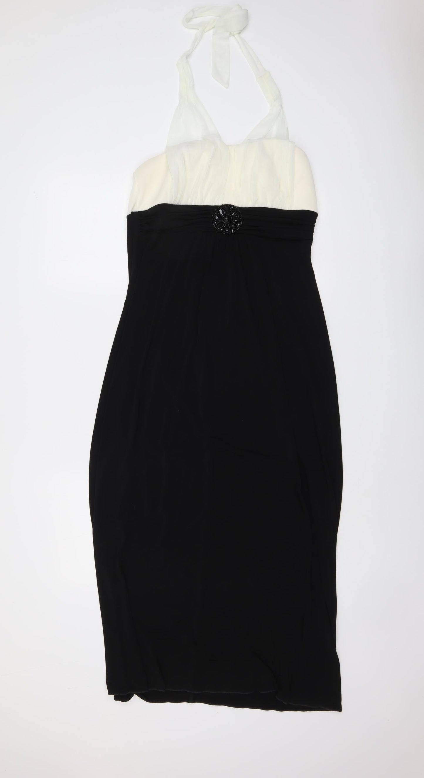 En Focus Womens Black Colourblock Polyester A-Line Size 10 Halter Pullover