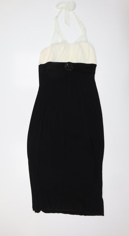 En Focus Womens Black Colourblock Polyester A-Line Size 10 Halter Pullover