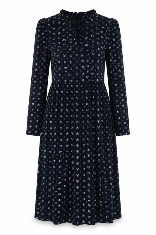 Marks & Spencer Womens Blue Geometric Viscose Trapeze & Swing Size 10 Round Neck Tie