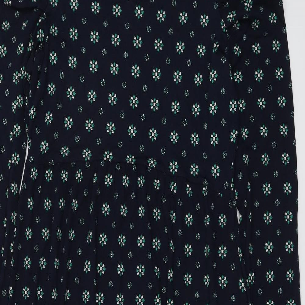 Marks and Spencer Womens Blue Geometric Viscose Trapeze & Swing Size 10 Round Neck Tie